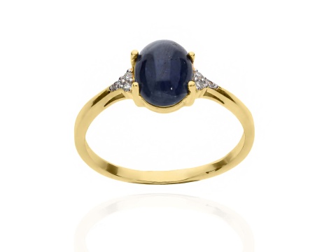 Złoty pierścionek próby 0,585 z szafirem 1,78 ct i brylantami 0,03 ct