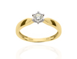 Złoty pierścionek próby 0,585 z brylantem 0,15 ct