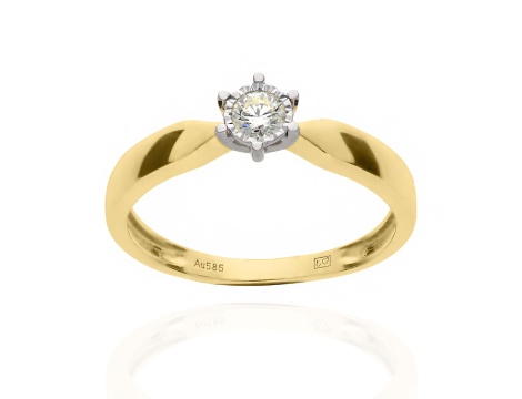 Złoty pierścionek próby 0,585 z brylantem 0,15 ct