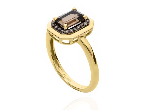 Złoty pierścionek próby 0,585 z kwarcem dymnym 0,88 ct i diamentami 0,10 ct - 2