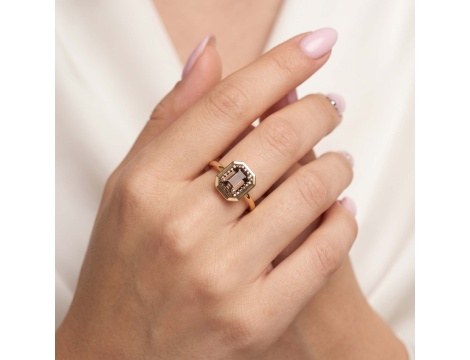 Złoty pierścionek próby 0,585 z kwarcem dymnym 0,88 ct i diamentami 0,10 ct - 4