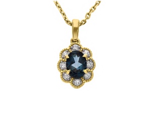 Złoty wisiorek próby 0,585 z London Blue tOPAZ 0,68 ct i brylantami 0,12 ct