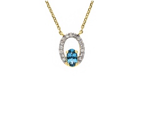 Złota celebrytka póby 0,585 z London Blue topaz 0,26 ct i diamentami 0,07 ct