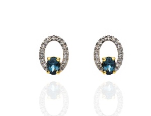 Złote kolczyki wkrętki próby 0,585 z London Blue Topaz 0,39 ct i diamentami 0,10 ct