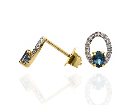 Złote kolczyki wkrętki próby 0,585 z London Blue Topaz 0,39 ct i diamentami 0,10 ct - 2