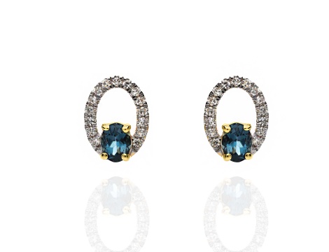 Złote kolczyki wkrętki próby 0,585 z London Blue Topaz 0,39 ct i diamentami 0,10 ct