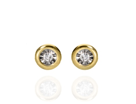 Złote kolczyki wkrętki próby 0,585 z brylantami 0,09 ct