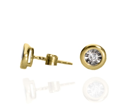 Złote kolczyki wkrętki próby 0,585 z brylantami 0,09 ct - 2