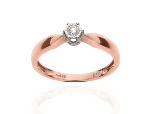 Pierścionek z różowego złota próby 0,585 z brylantem 0,08 ct