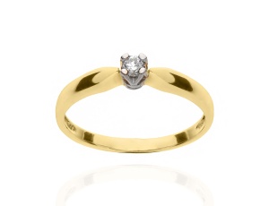 Złoty pierścionek próby 0,585 z brylantem 0,08 ct