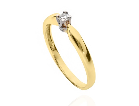 Złoty pierścionek próby 0,585 z brylantem 0,08 ct - 2