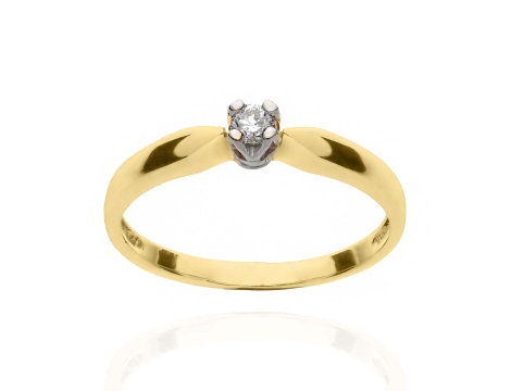 Złoty pierścionek próby 0,585 z brylantem 0,08 ct