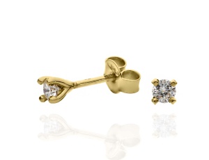 Złote kolczyki wkrętki próby 0,585 z brylantami 0,18 ct