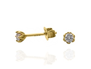 Złote kolczyki wkrętki próby 0,585 z brylantami 0,16 ct