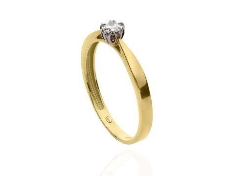 Złoty pierścionek zaręczynowy próby 0,585 z brylantem 0,12 ct - 2