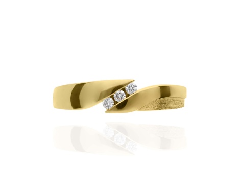 Złoty pierścionek obrączkowy próby 0,585 z brylantami 0,06 ct - 3