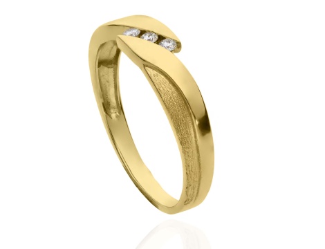 Złoty pierścionek obrączkowy próby 0,585 z brylantami 0,06 ct - 2