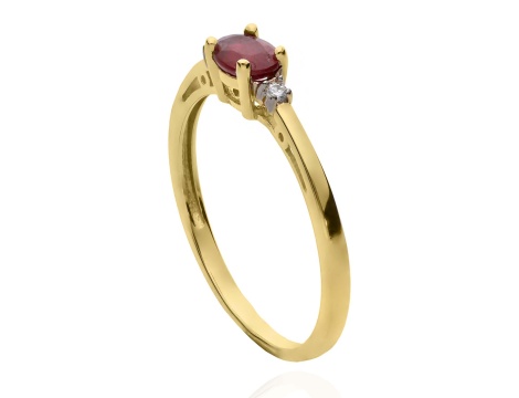 Złoty pierścionek zaręczynowy/ rocznicowy próby 0,585 z rubinem 0,63 ct i brylantami 0,03 ct - 2