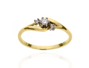 Złoty pierścionek rocznicowy próby 0,585 z brylantami 0,12 ct