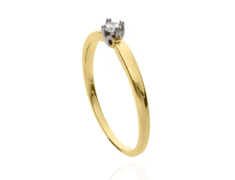 Złoty pierścionek zaręczynowy próby 0,585 z brylantem 0,08 ct - 2