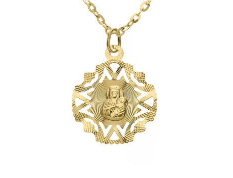 Złoty medalik próby 0,585 Czarna Madonna na diamentowanym tle