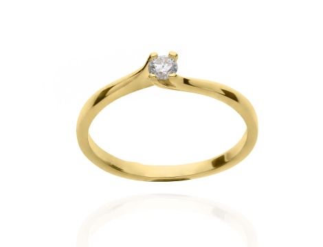 Złoty pierścionek próby 0,585 z brylantem 0,12 ct
