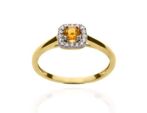 Złoty pierścionek próby 0,585 z cytrynem 0,16 ct i brylantami 0,08 ct