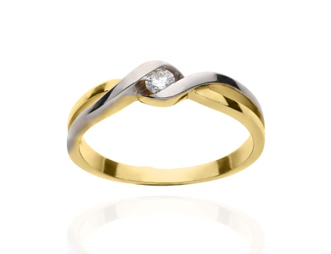 Złoty pierścionek próby 0,585 z brylantem 0,08 ct