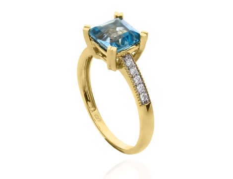 Złoty pierścionek próby 0,585 z topazem 2,11 ct i brylantami 0,12 ct - 2