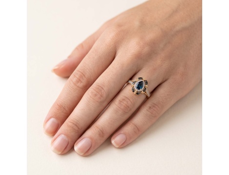 Złoty pierścionek próby 0,585 z London Blue Topaz 0,47 ct i diamentami 0,19 ct - 2
