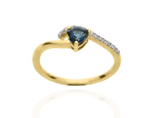 Złoty pierścionek próby 0,585 z London Blue Topaz 0,56 ct i diamentami 0,09 ct
