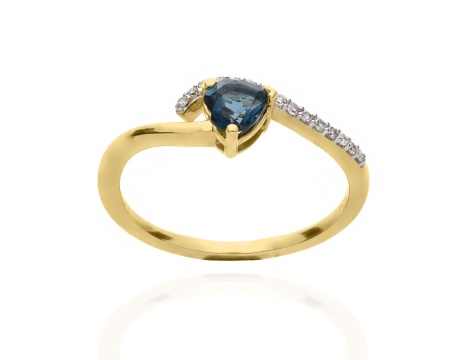Złoty pierścionek próby 0,585 z London Blue Topaz 0,56 ct i diamentami 0,09 ct