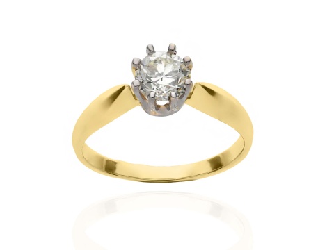 Złoty pierścionek póby 0,585 z brylantem 0,88 ct