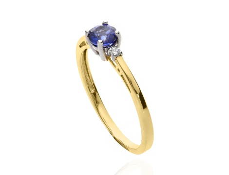 Złoty pierścionek zaręczynowy próby 0,585 z szafirem 0,62 ct i brylantami0,05 ct - 2