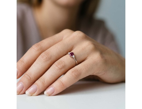 Pierścionek zaręczynowy z białego złota próby 0,585 z rubinem 0,40 ct i brylantami 0,04 ct - 4