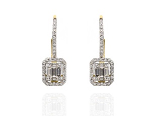 Złote kolczyki próby 0,585 z diamentami 0,37 ct