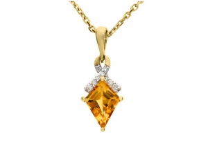 Złoty wisiorek próby 0,585 z cytrynem 1,12 ct i brylantami 0,06 ct
