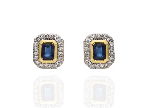 Złote kolczyki wkrętki próby 0,585 z szafirami 0,59 ct i diamentami 0,16 ct