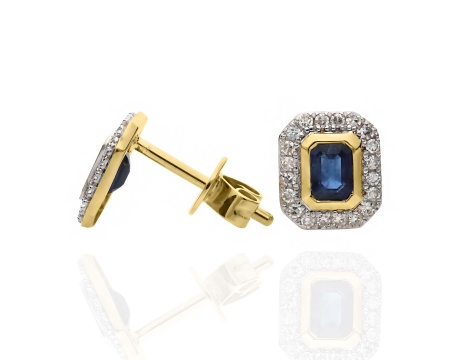 Złote kolczyki wkrętki próby 0,585 z szafirami 0,59 ct i diamentami 0,16 ct - 2