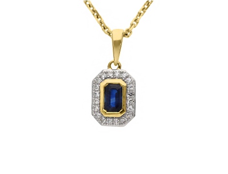 Złoty wisiorek próby 0,585 z szafirem 0,37 ct i diamentami 0,08 ct