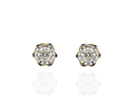 Złote kolczyki wkrętki próby 0,585 z brylantami 0,22 ct