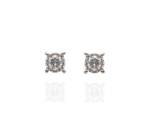 Złote kolczyki wkrętki próby 0,585 z brylantami 0,13 ct