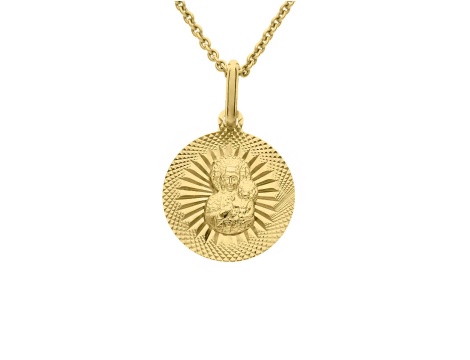 Złoty medalik unisex próby 0,585 z Czarną Madonną na diamentowanym tle