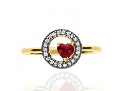 Złoty pierścionek próby 0,585 serce z synetycznym rubinem - 3