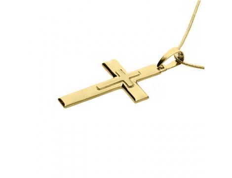 Złoty krzyż próby 0,585 z satynowym krzyżykiem - 2