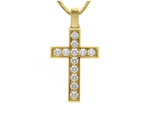 Złoty krzyż próby 0,750 z brylantami 0,84 ct