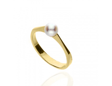 Złoty pierścionek próby 0,585 z białą perłą - 2