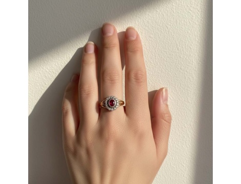 Złoty pierścionek próby 0,585 z rubinem 0,48 ct i brylantami 0,21 ct VINTAGE - 4