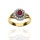 Złoty pierścionek próby 0,585 z rubinem 0,48 ct i brylantami 0,21 ct VINTAGE