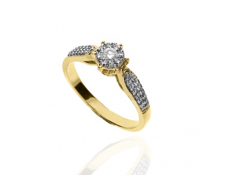 Złoty pierścionek próby 0,585 zaręczynowy z brylantami 0,32 ct - 2